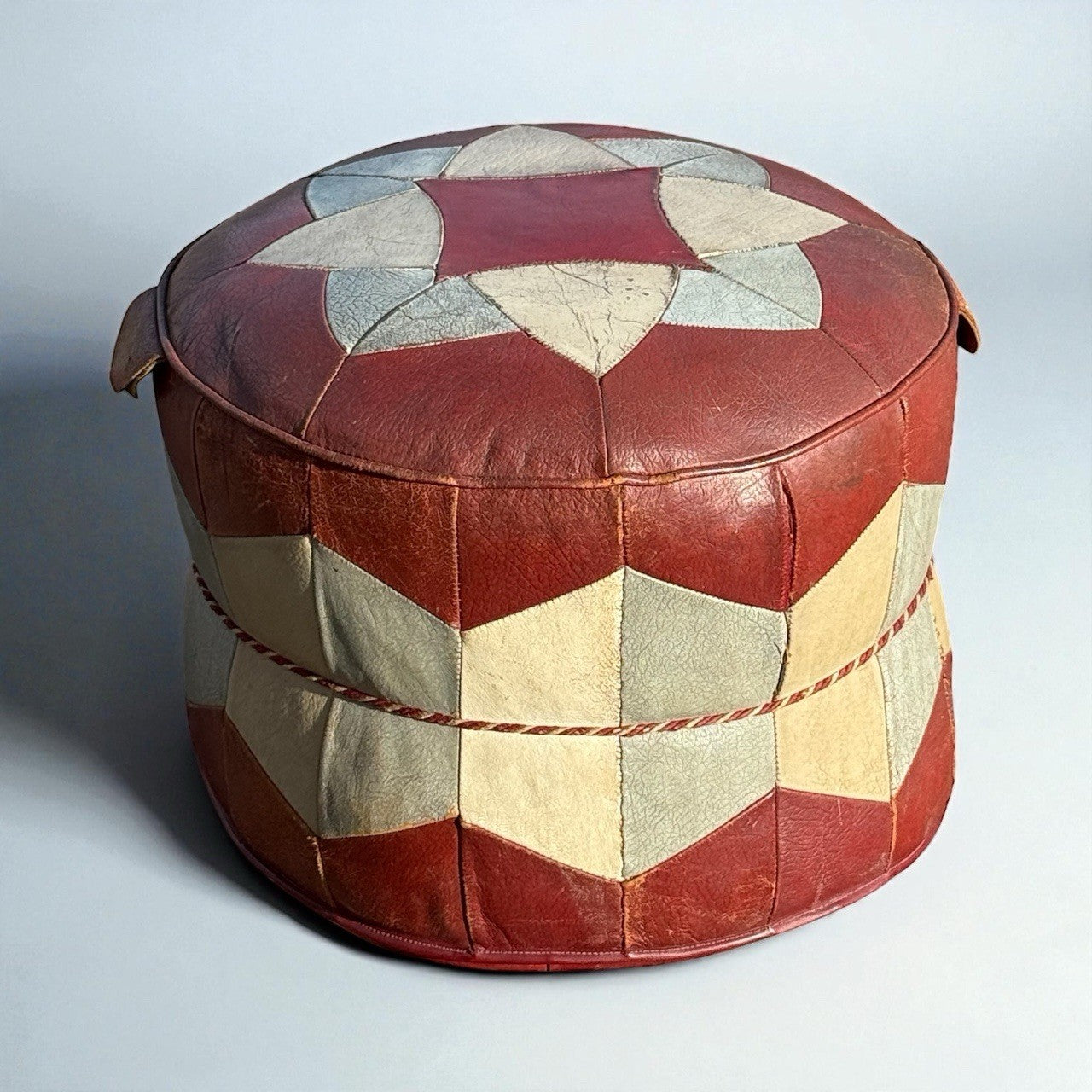 Vintage Retro Sherborne Patchwork Leather Pouffe Footstool Ottoman