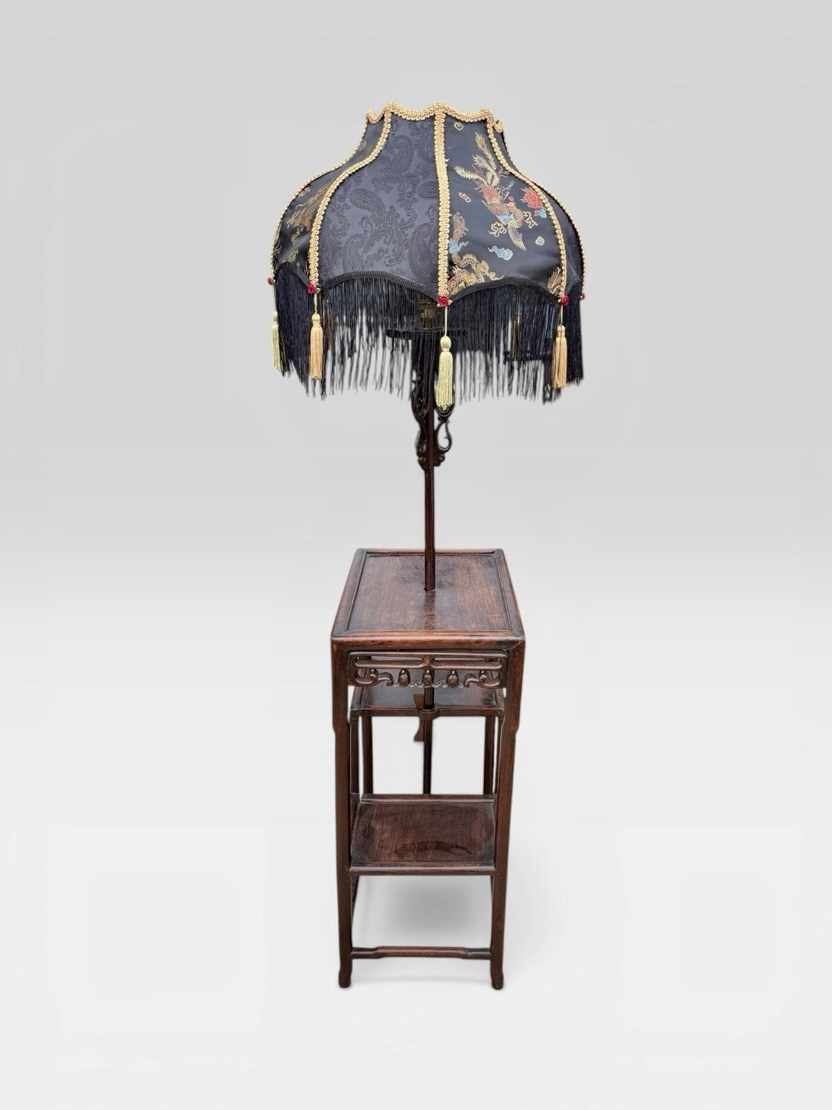 Antique Chinese Hongmu Lamp Table Carved Hardwood Side Table Oriental
