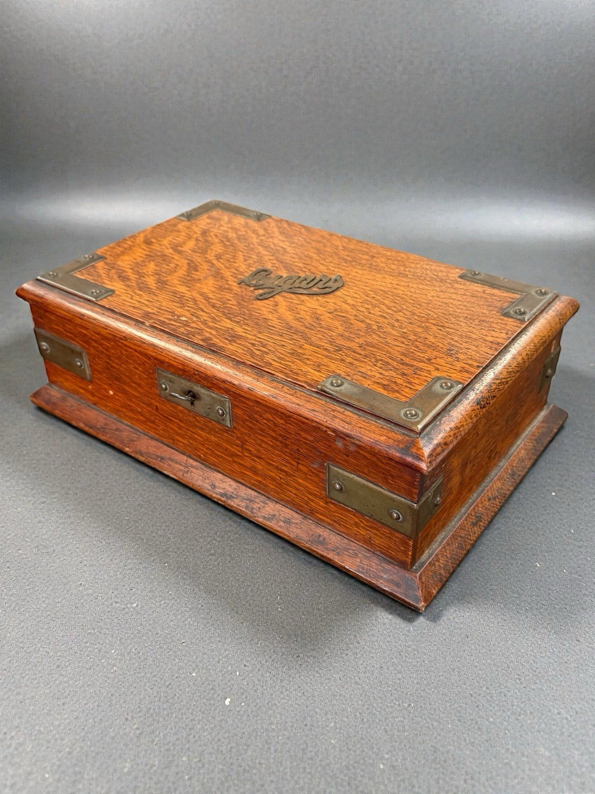 Antique Cigar Case, English, Oak, Cedar, Desktop Humidor, Edwardian, Circa 1910
