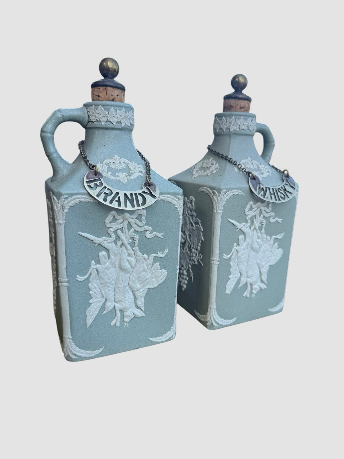 Antique Pair 19th Century Jasper Spirit Flagons Decanters Collectible
