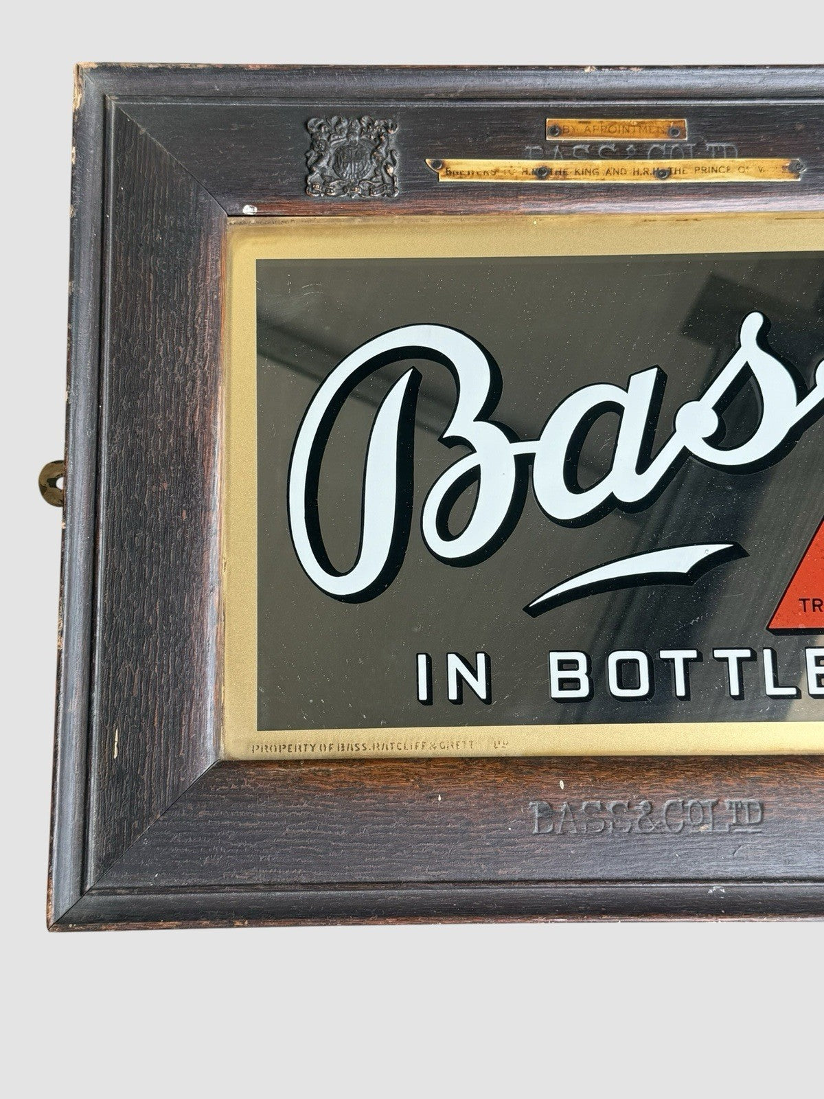 Antique Bass & Co Bass In Bottle Pub Advertising Mirror Sign Oak Frame