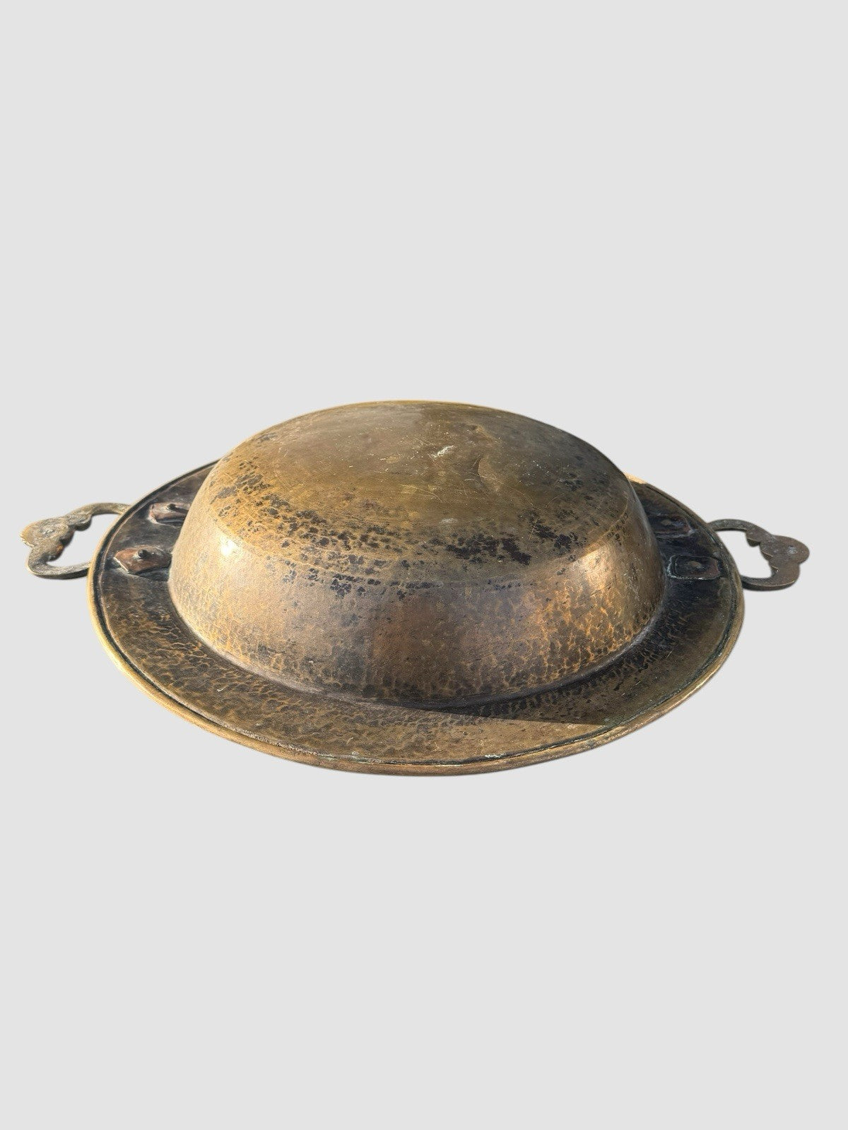 Large Antique Brass Charger Decorative Platter With Ring Handles Victorian Style