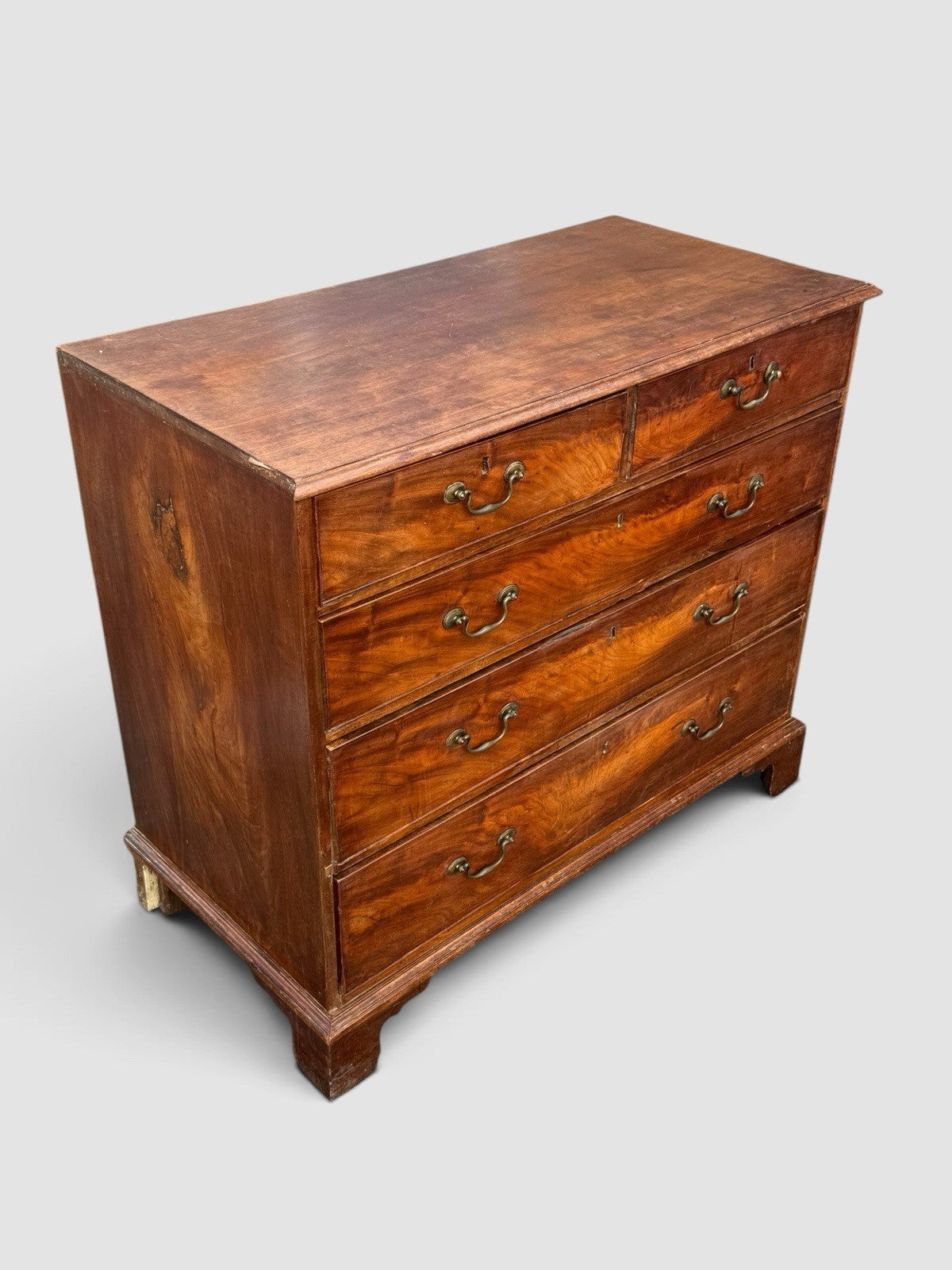 Antique Georgian Mahogany Chest of Drawers 2 Over 3 Brass Handles