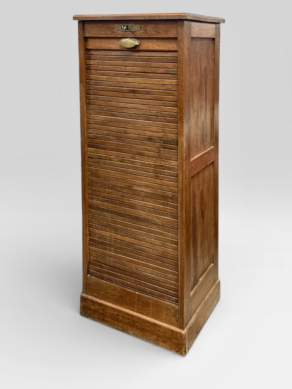 Vintage Oak Tambour Filing Cabinet Roll Top Office Storage