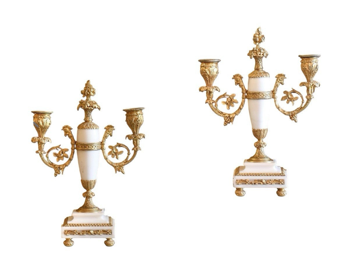 19th Century Antique French Gilt Bronze & Marble Mantel Clock Garniture c1890