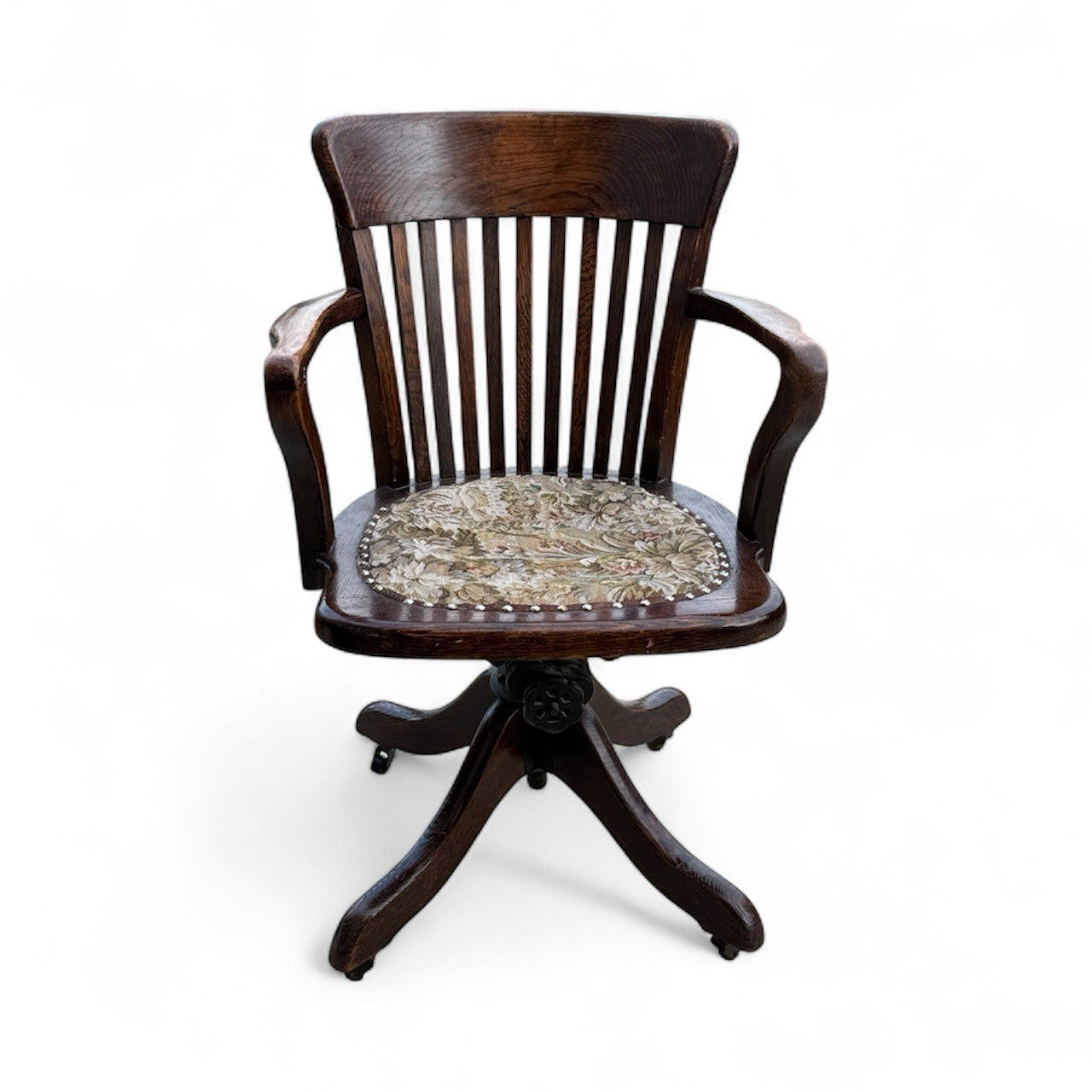 Antique Edwardian Oak Swivel Desk Chair 