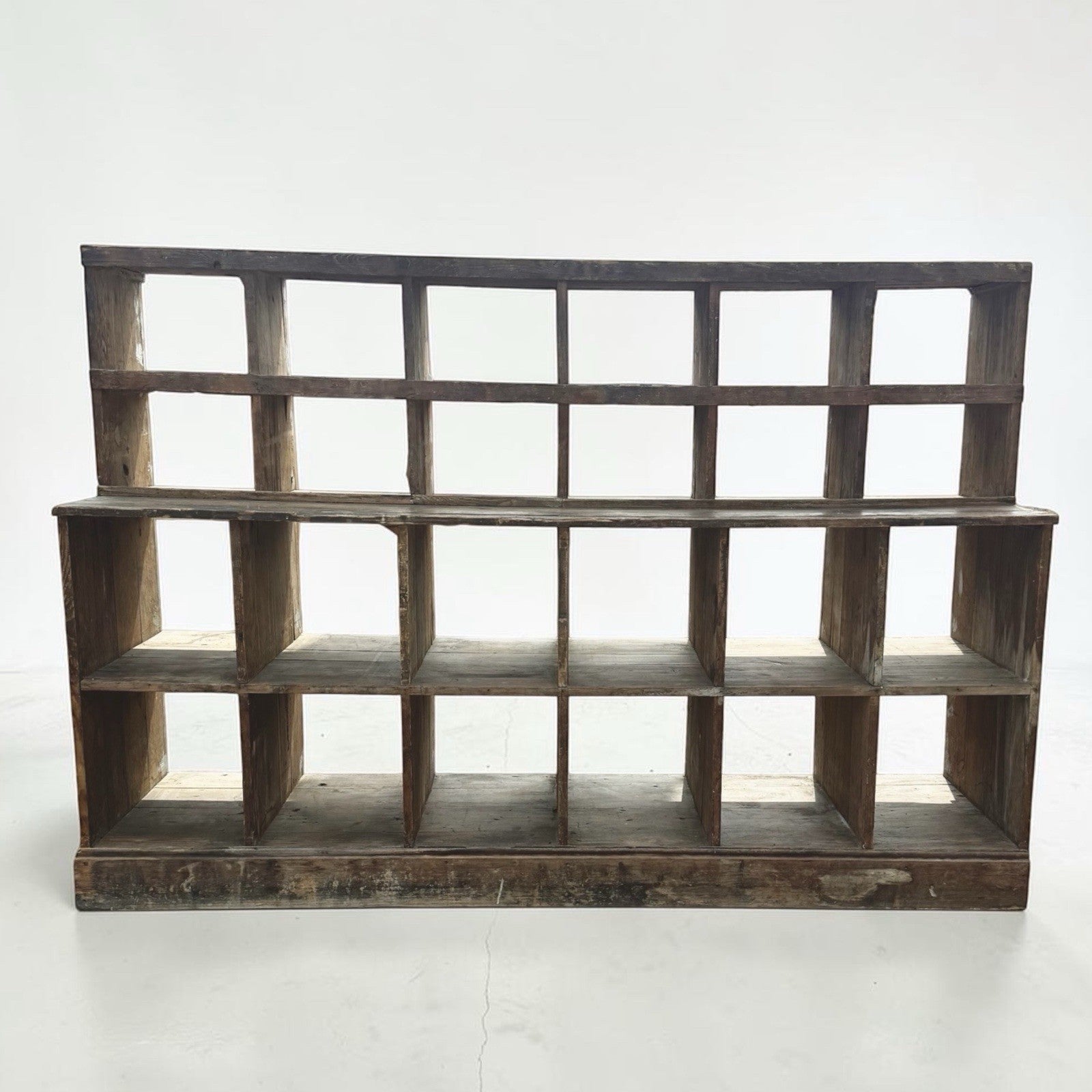 Large Vintage Wooden Pigeon Hole Unit Rustic Storage Cabinet Shelving Rack