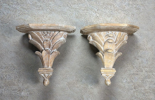 Pair of Vintage Carved Wooden Corbels Shelf’s Rustic Decor
