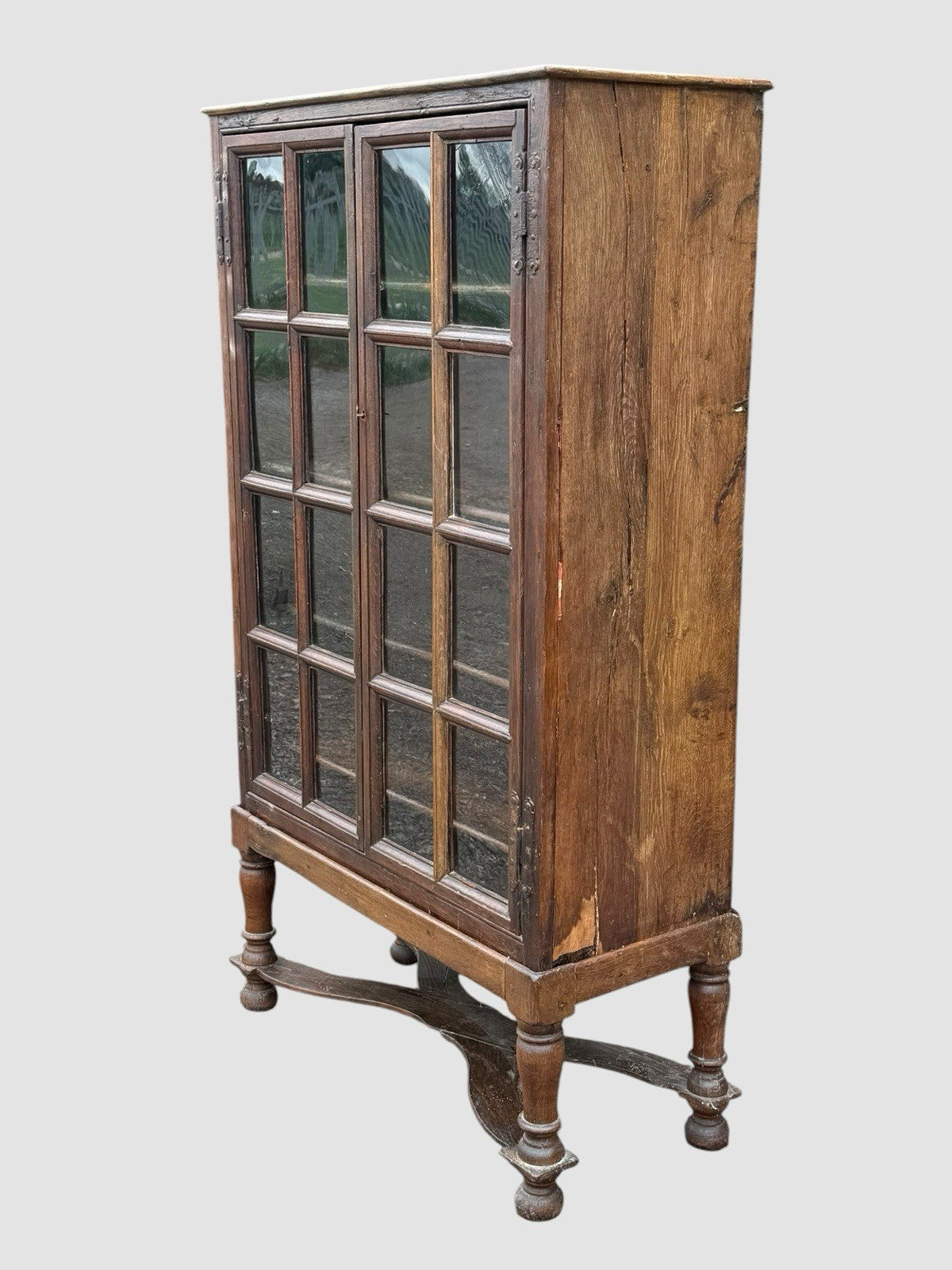 Antique 19th Century Oak Display Cabinet Bookcase Glazed Doors Shelving