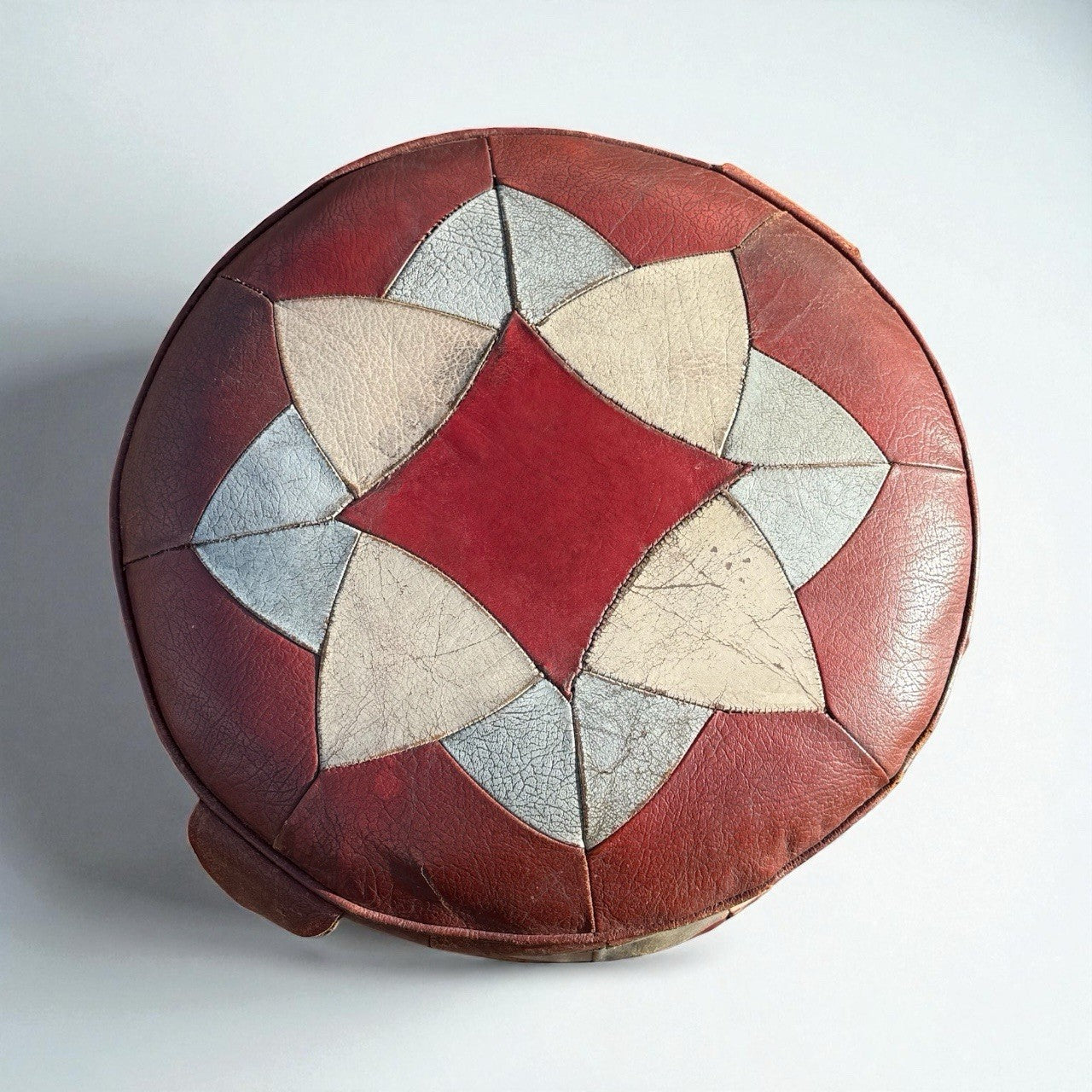 Vintage Retro Sherborne Patchwork Leather Pouffe Footstool Ottoman