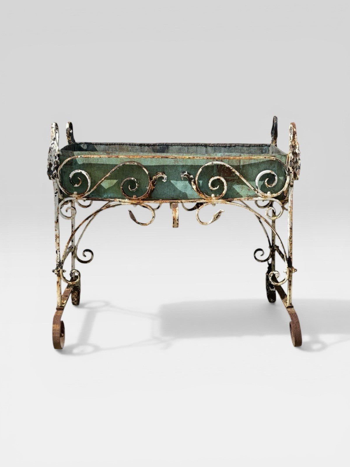 Antique French Wrought Iron Planter Garden Urn Decorative Patio Vintage