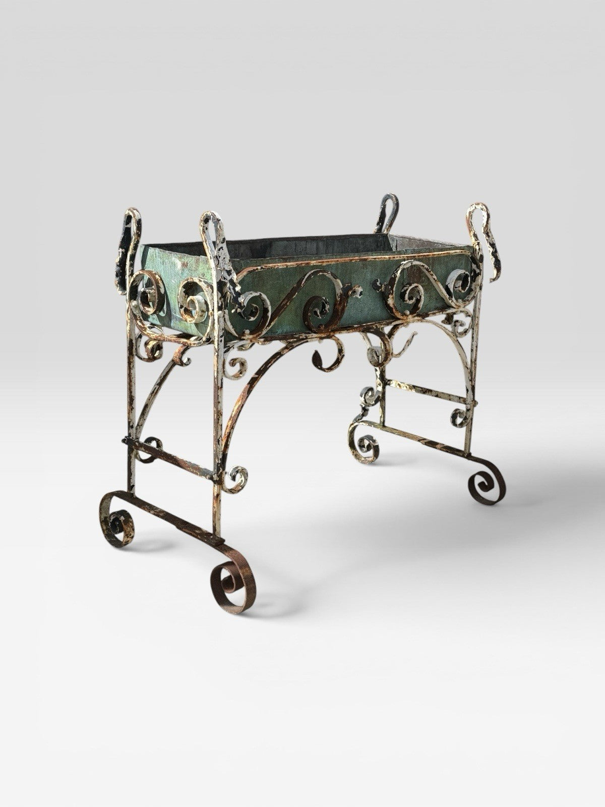 Antique French Wrought Iron Planter Garden Urn Decorative Patio Vintage