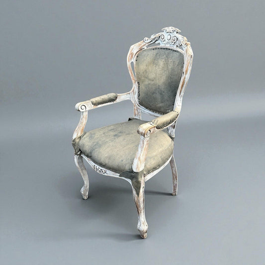 Vintage French Style Carved Armchair Shabby Chic Distressed Upholstered Chair