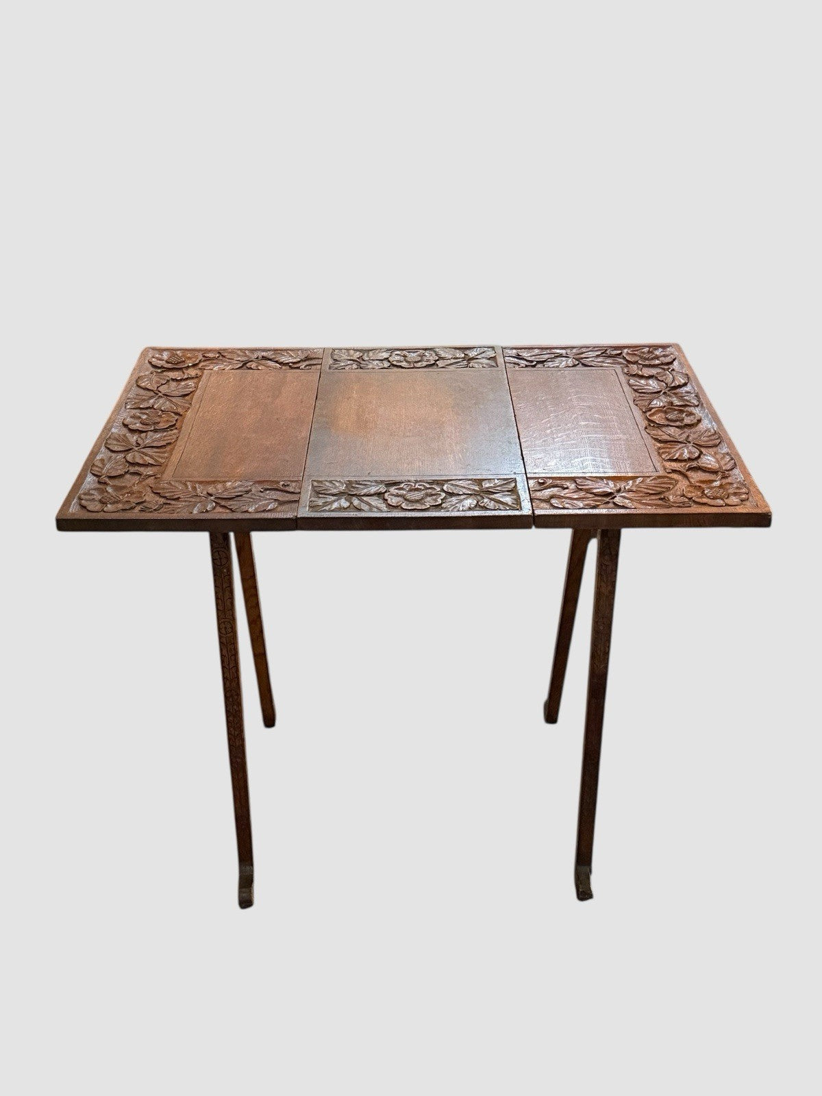 Antique English Carved Oak Swivel Top Drop Leaf Table
