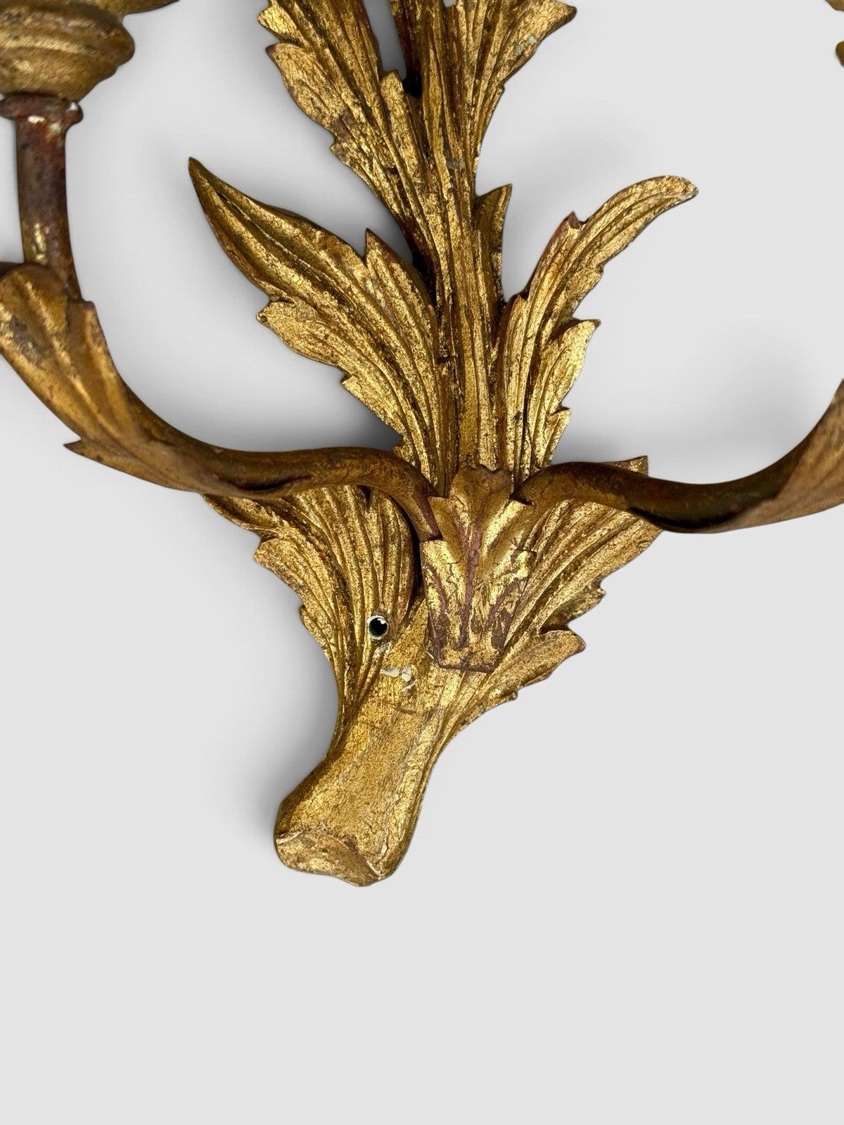 Vintage Mid Century Florentine Gilt Wall Sconces, Pair, Circa 1950