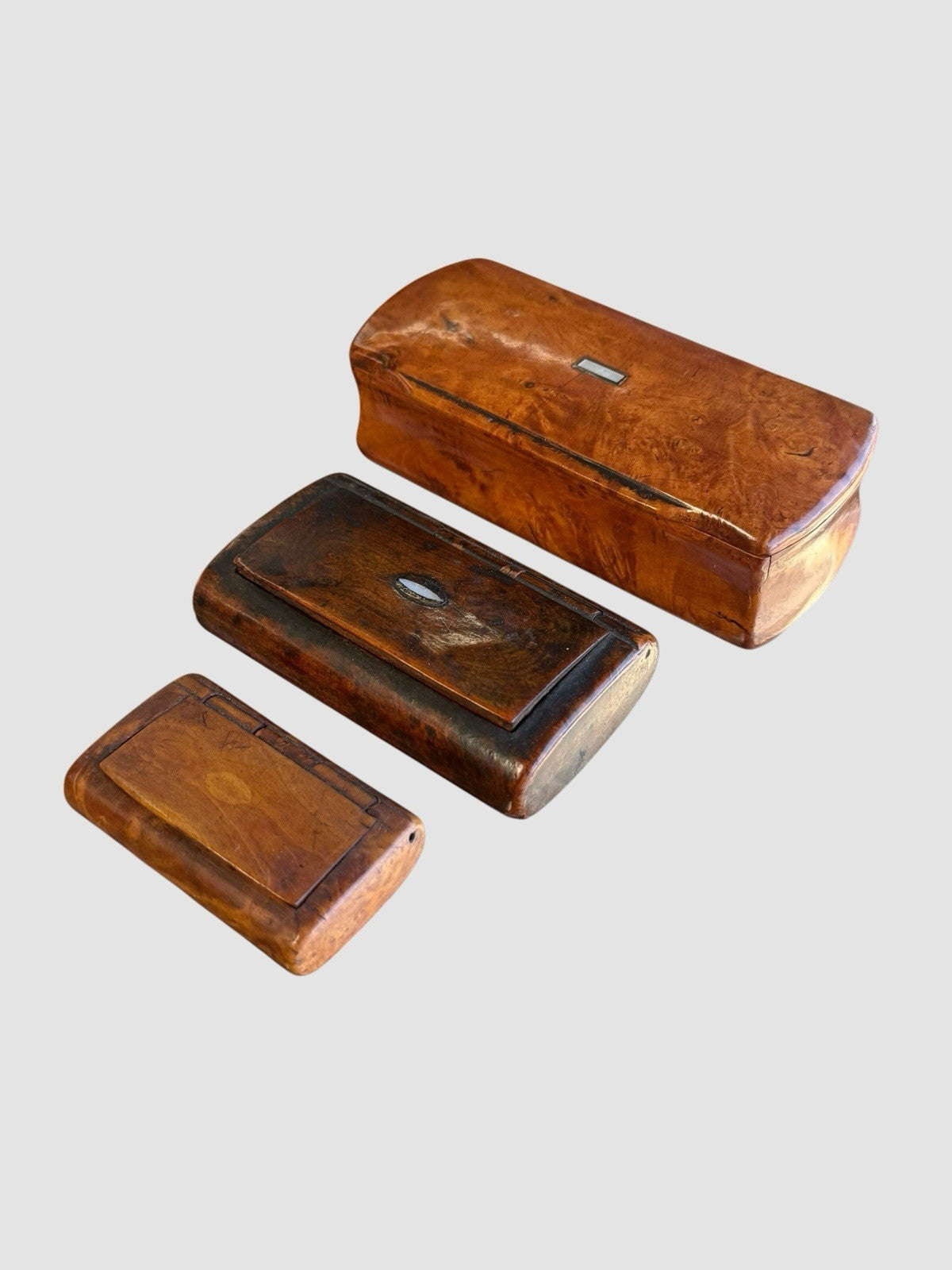 Antique Treen Snuff Boxes Collection 19th Century Wooden Tobacco Boxes