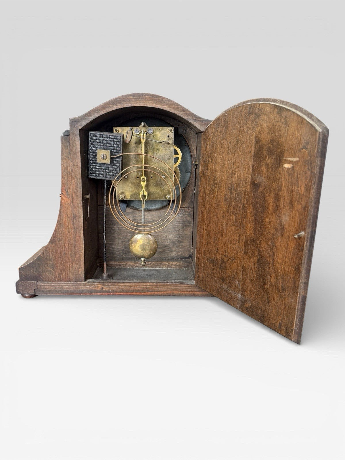 Antique Art Deco Oak Mantel Clock Mechanical Vintage 1920s 1930s
