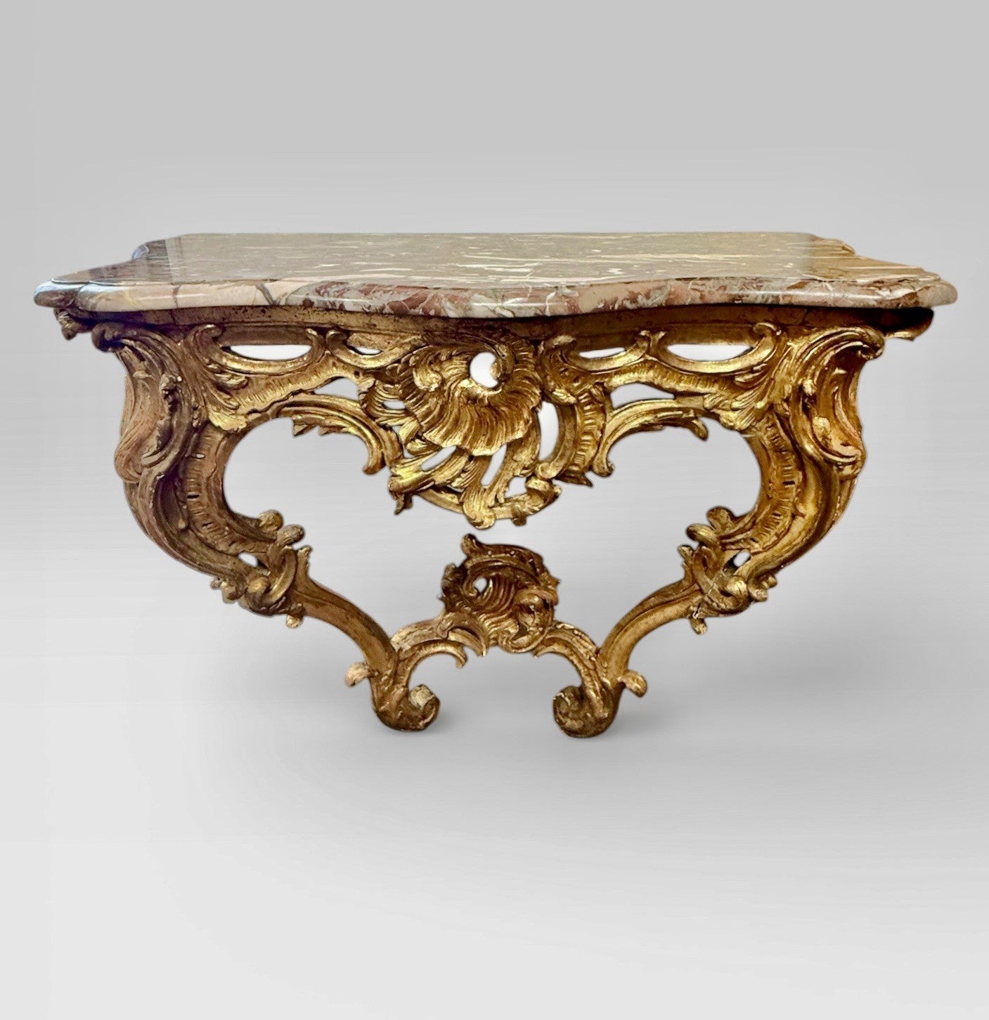 Antique Louis XV Carved Gilt Wood Console Table Rococo Style