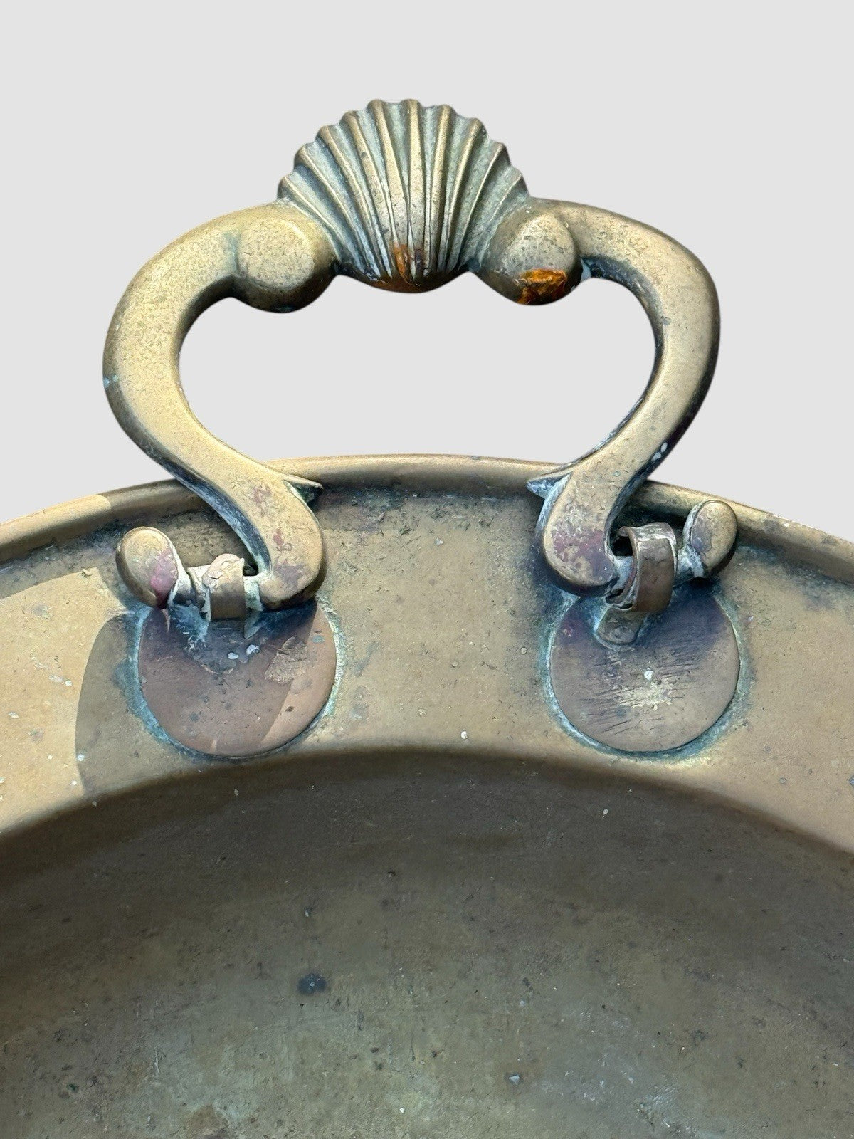 Large Antique Brass Charger Decorative Platter With Ring Handles Victorian Style