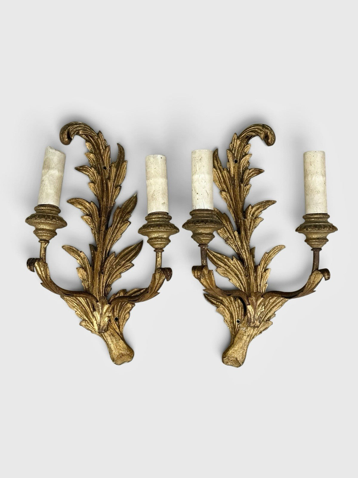 Vintage Mid Century Florentine Gilt Wall Sconces, Pair, Circa 1950