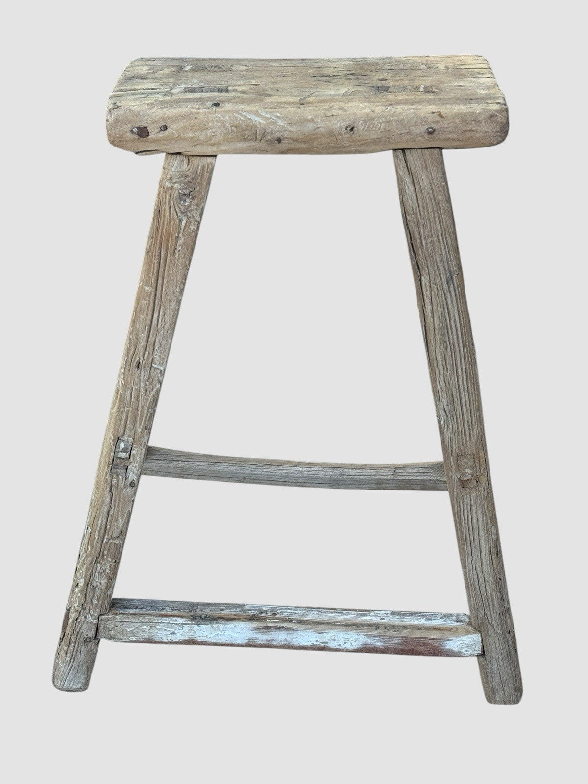 Antique Elm Rustic Wooden Stool Farmhouse Primitive Milking Seat Vintage