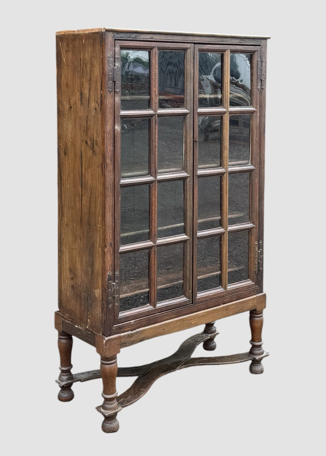 Antique 19th Century Oak Display Cabinet Bookcase Glazed Doors Shelving