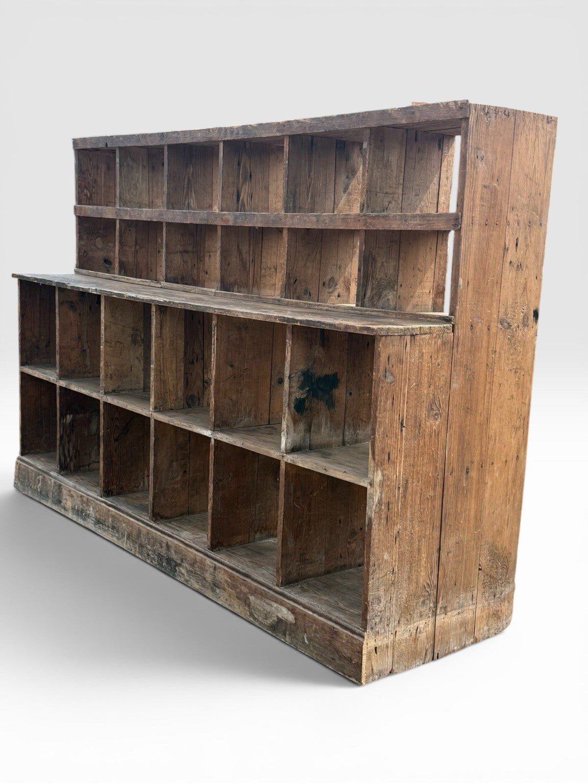 Large Vintage Wooden Pigeon Hole Unit Rustic Storage Cabinet Shelving Rack