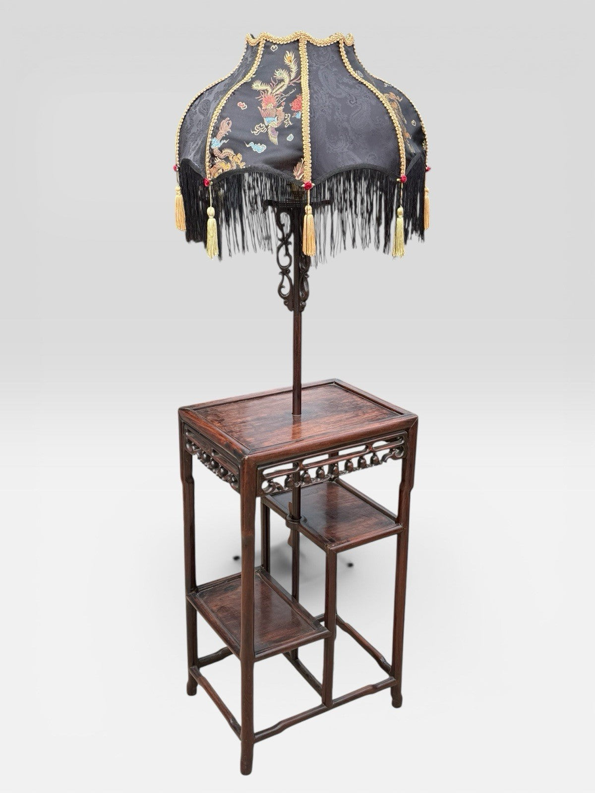 Antique Chinese Hongmu Lamp Table Carved Hardwood Side Table Oriental