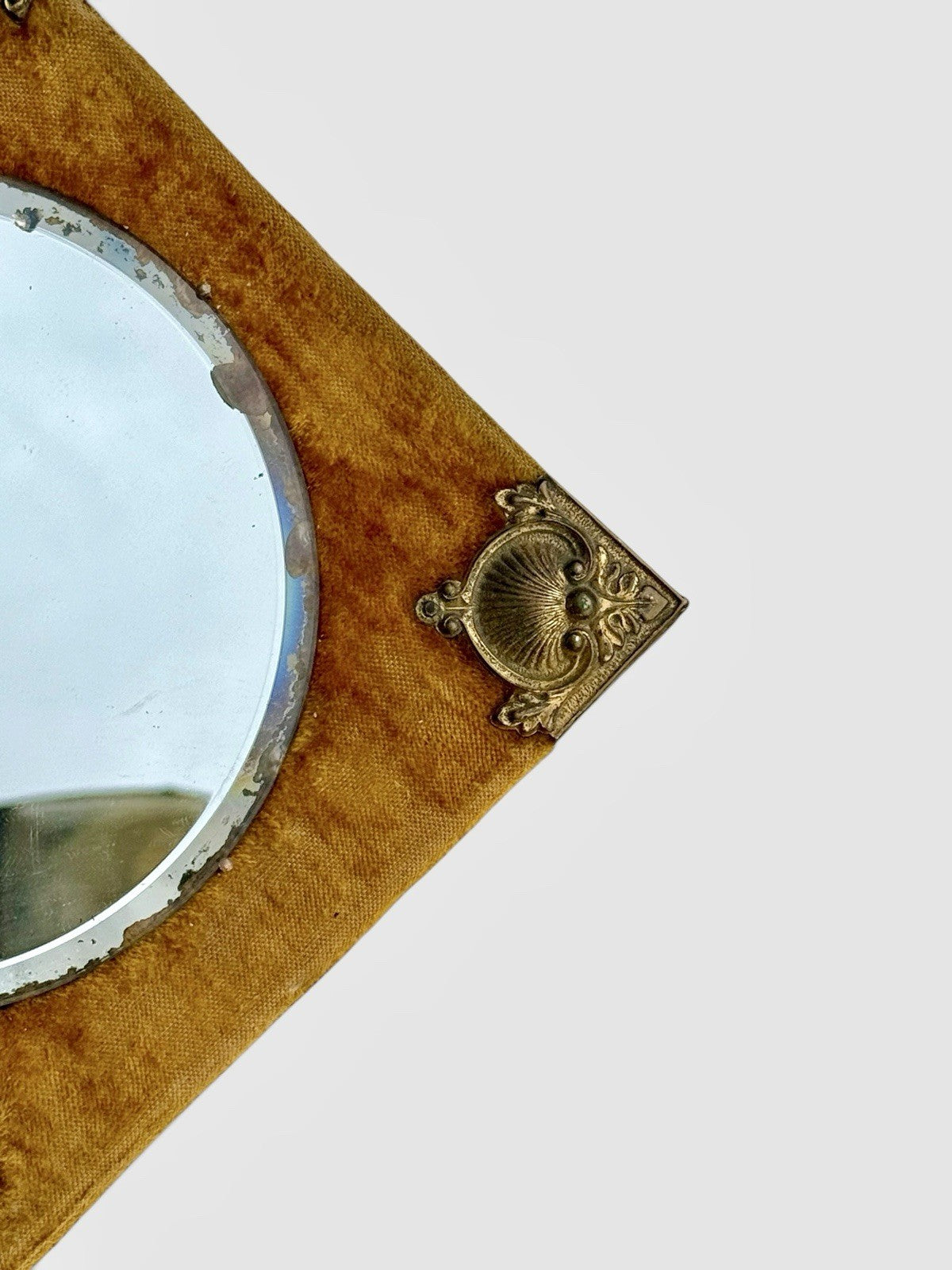 Antique Edwardian Arts & Crafts Velvet Wall Mirror Brass Mounts c.1900