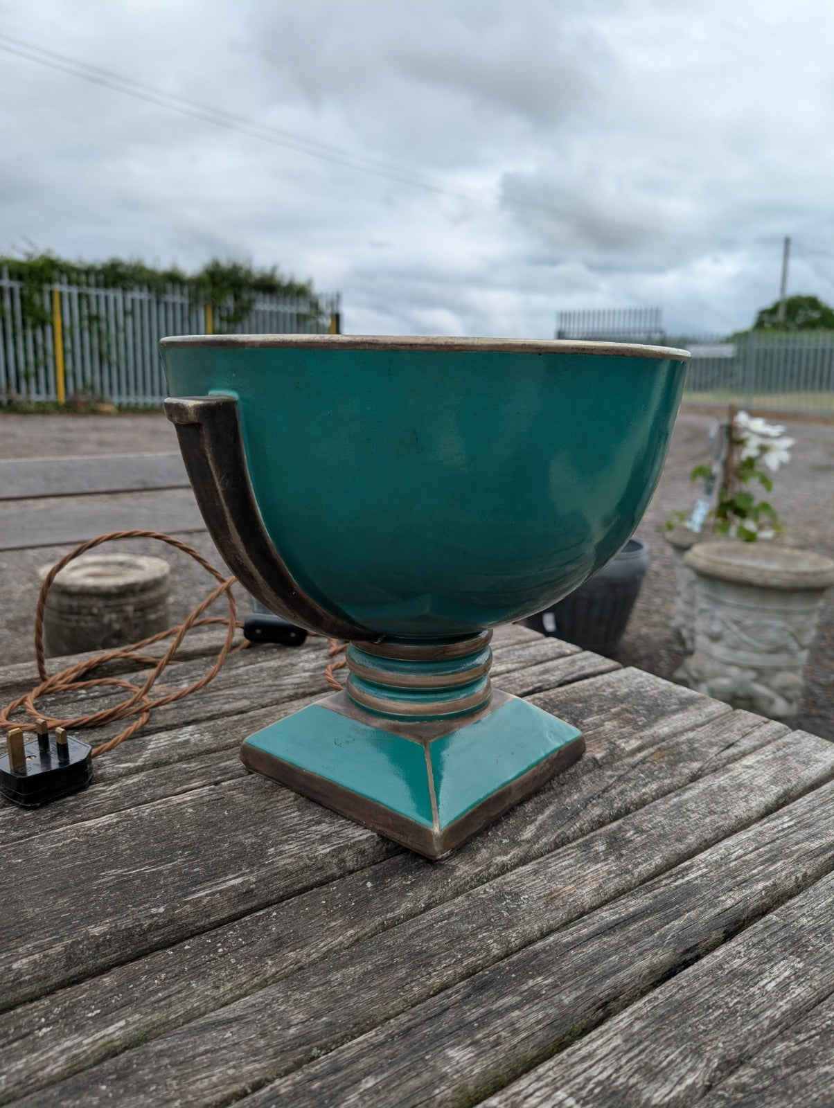 Art Deco Ceramic Crackled Glazed Green Urn Style Lamp Lumivase Lamp