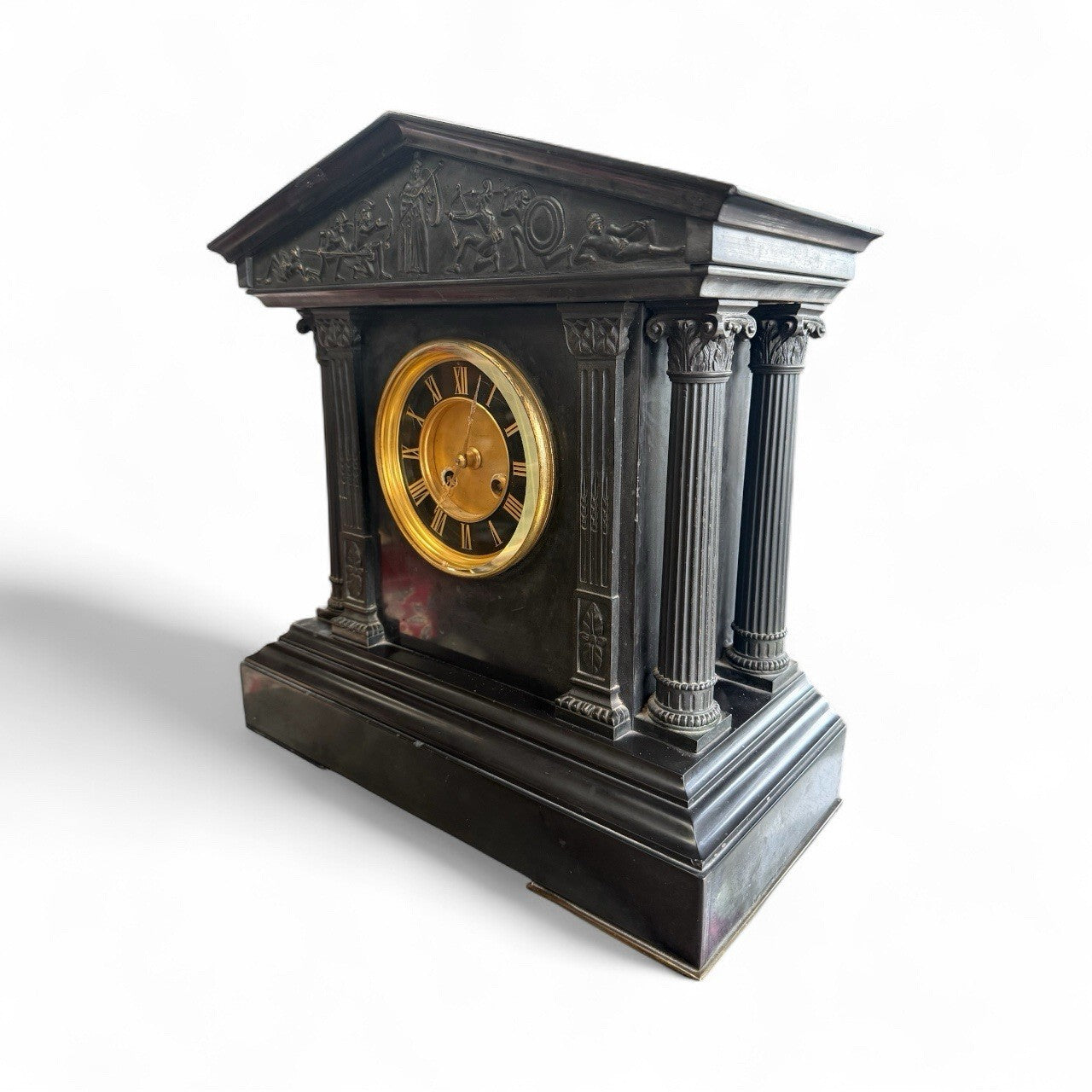 Large Victorian Black Slate Mantle Clock