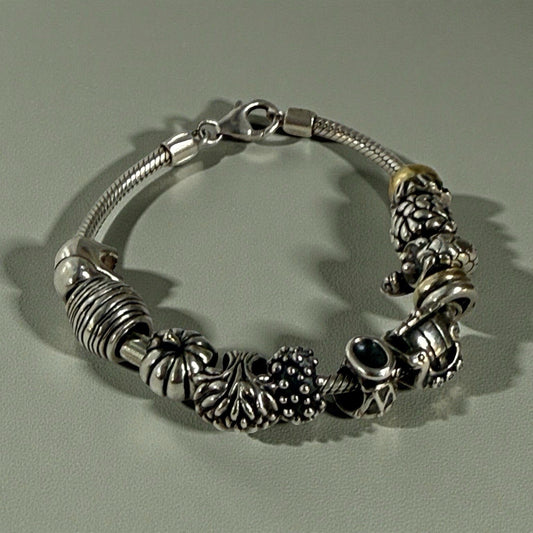 Silver 925 Charm Bracelet with 12 Charms Vintage Jewellery Sterling Gift