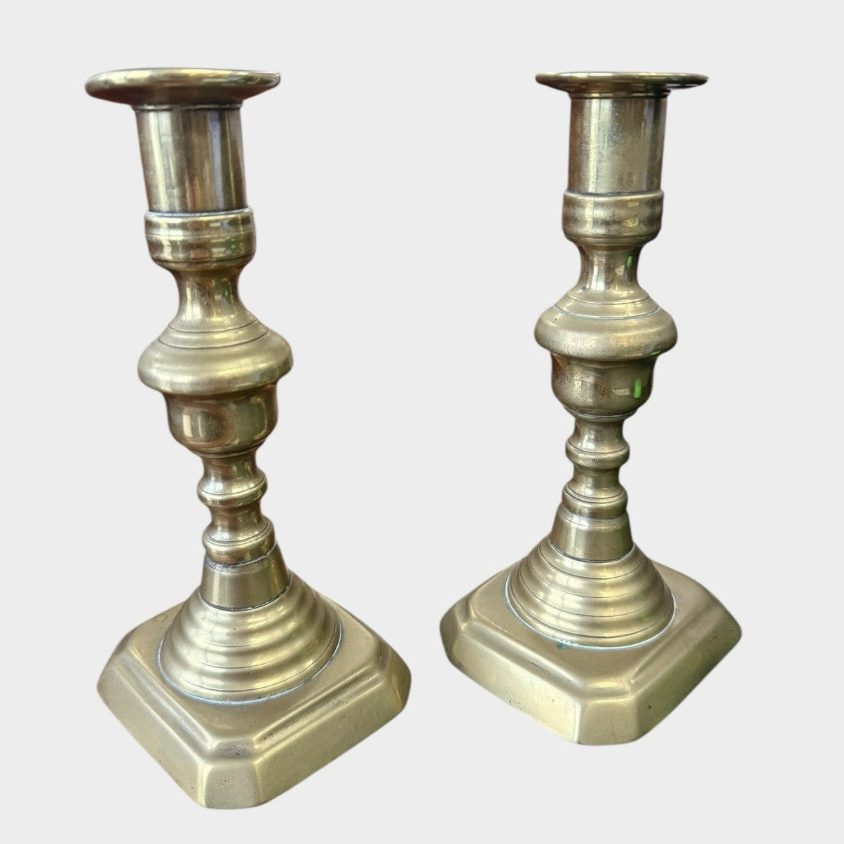 Pair Antique Victorian Brass Candlesticks 19th Century Original