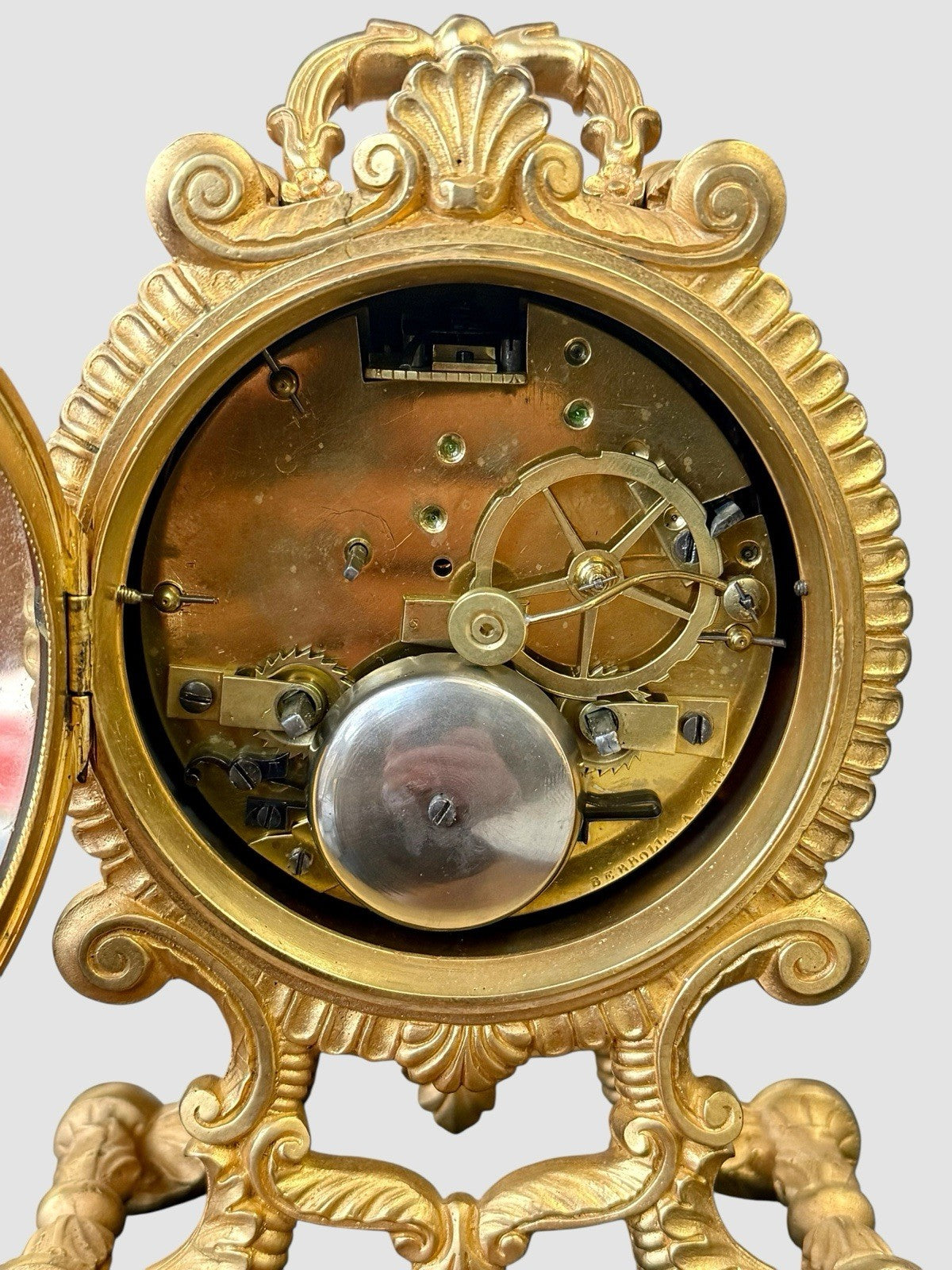 Antique French Ormolu Mantel Clock Rococo Gilt Bronze 19thC
