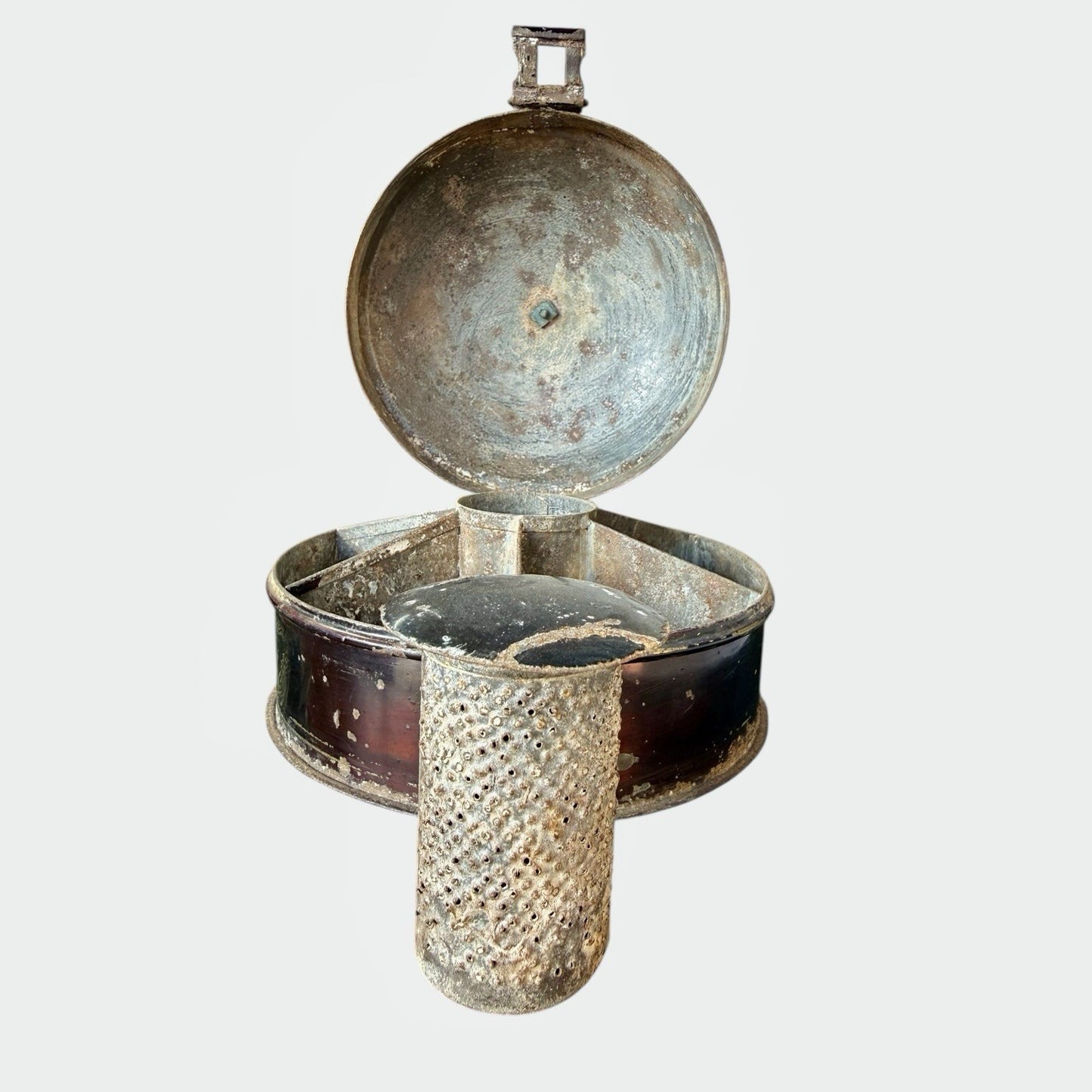 Antique Victorian Toleware Spice Tin with Nutmeg Grater Original Tin