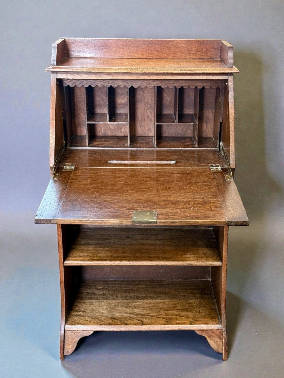 Antique Edwardian Arts & Crafts Bureau Writing Desk Solid Oak Original