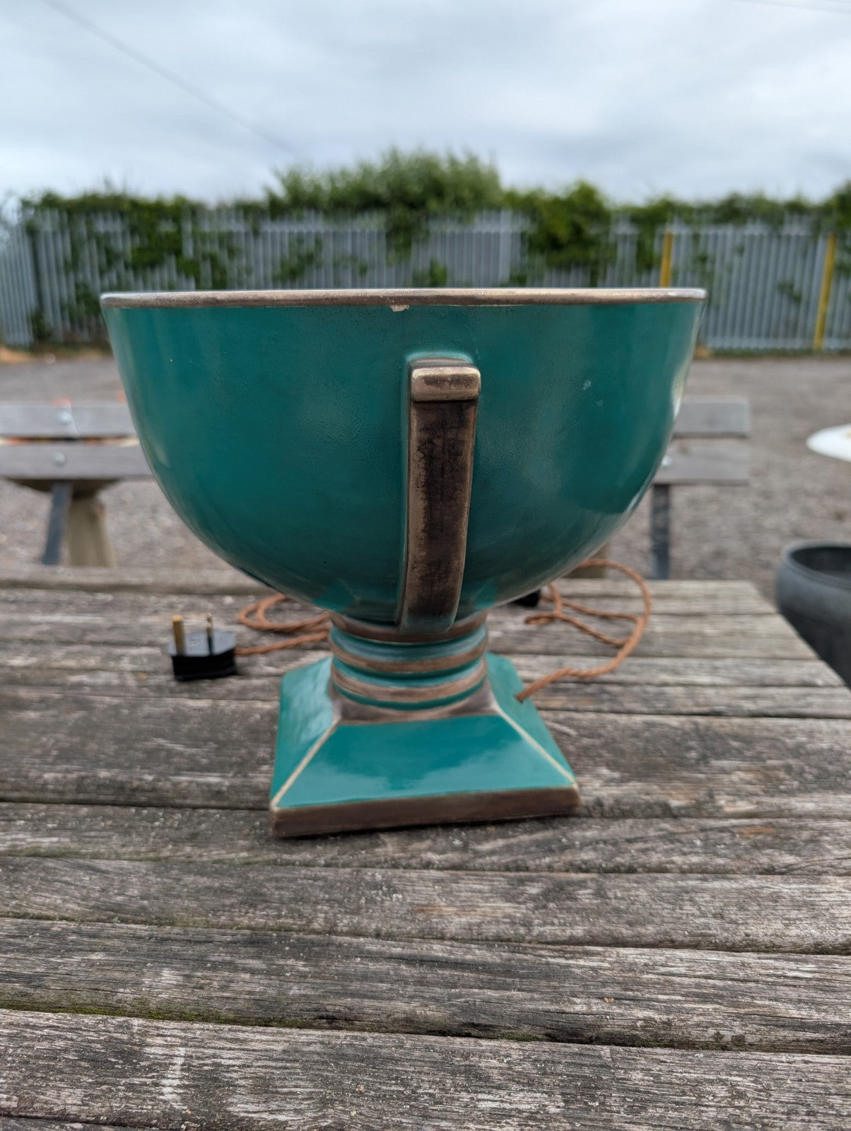 Art Deco Ceramic Crackled Glazed Green Urn Style Lamp Lumivase Lamp