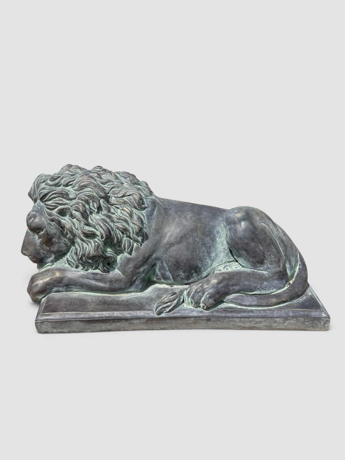 Pair Early 20thC Bronzed Plaster Recumbent Lions After Antonio Canova Statues