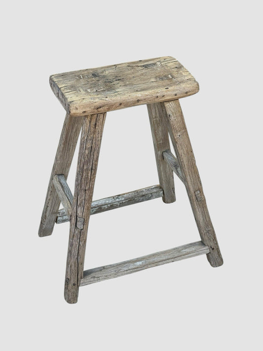 Antique Elm Rustic Wooden Stool Farmhouse Primitive Milking Seat Vintage