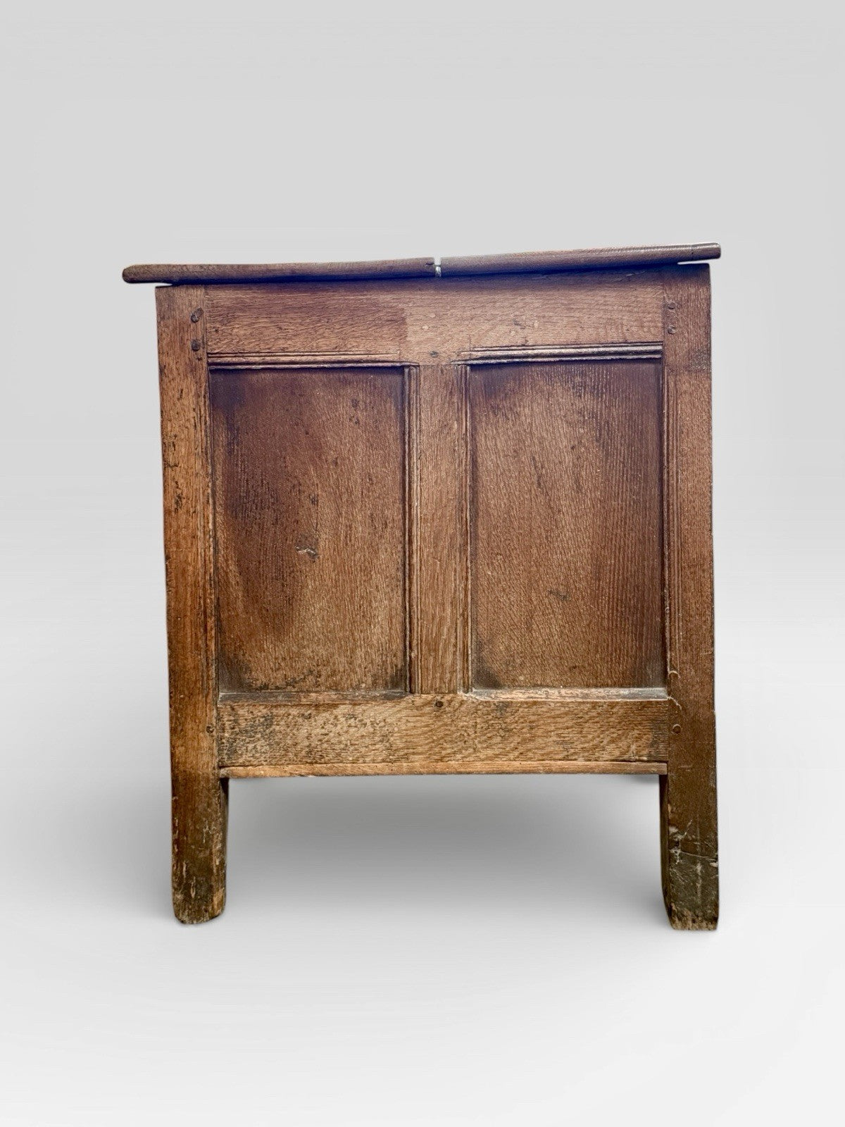 Antique 18th Century Oak Three Panel Coffer Chest Trunk