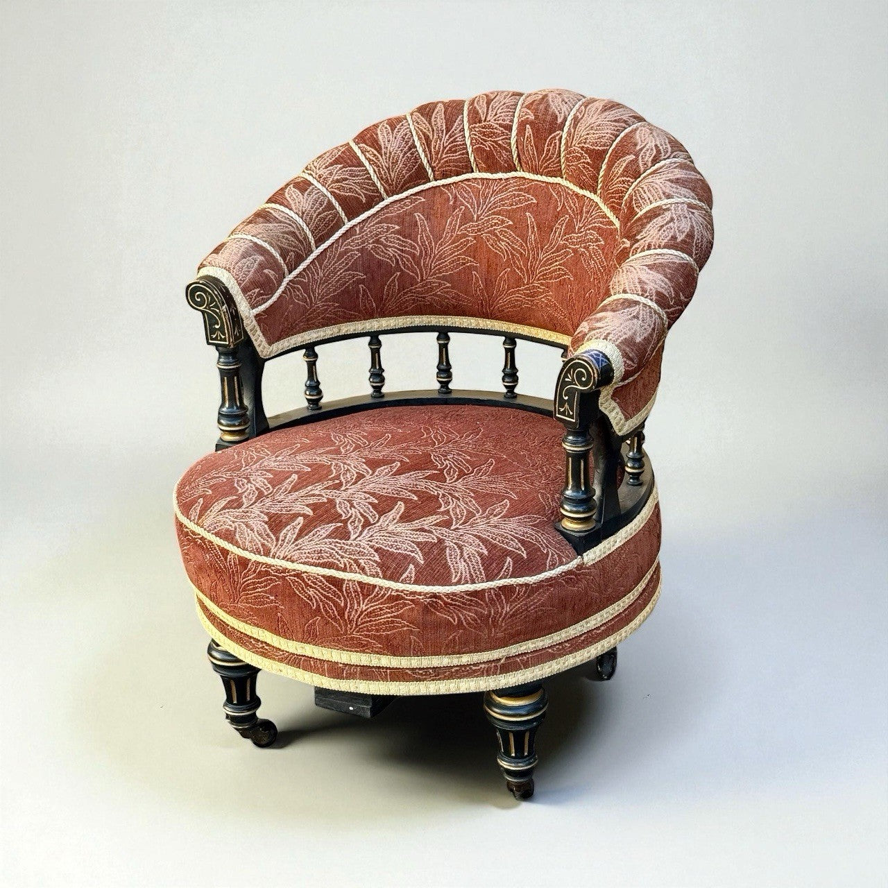 Antique Victorian Ebonised Revolving Armchair 