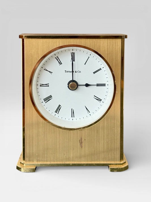 Vintage Tiffany & Co Brass Mantel Clock Roman Numeral Desk Clock