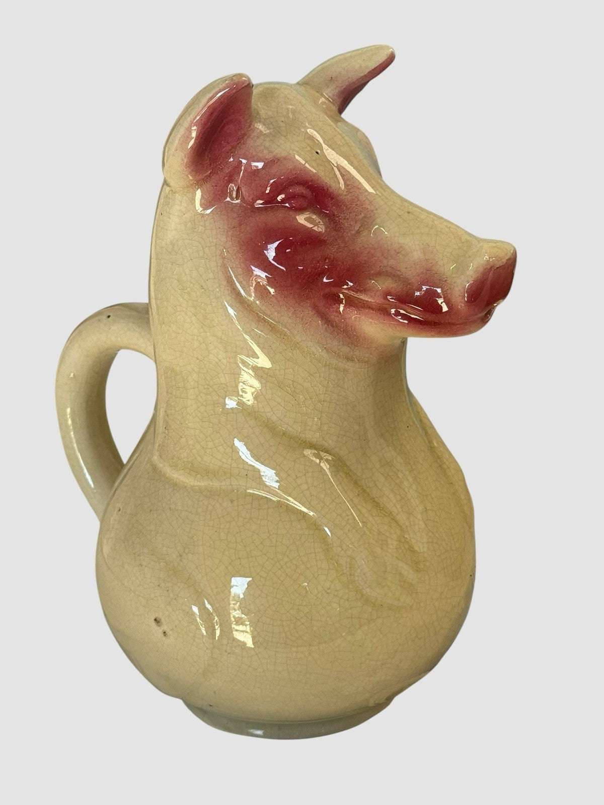 Antique Majolica Glazed Ceramic Pig Jug Pitcher Creamware Style Rustic