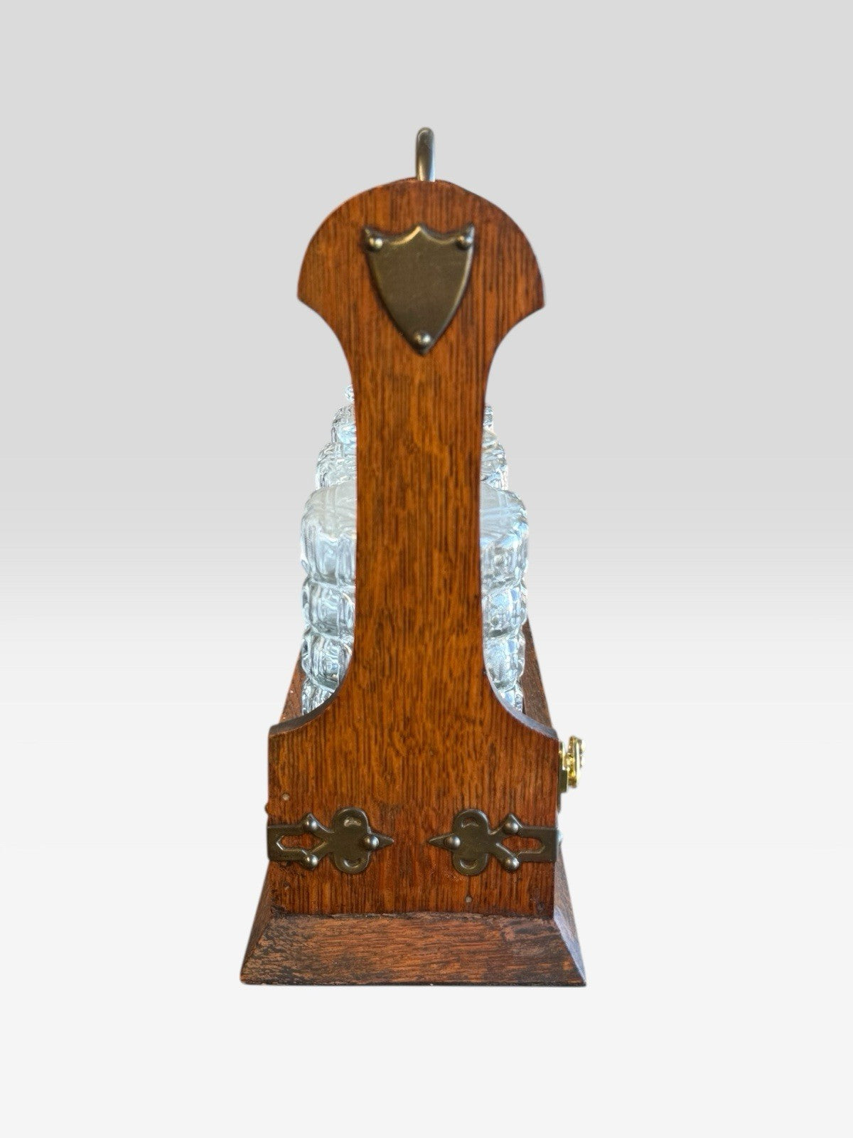 Antique Oak Tantalus Decanter Set Lockable Frame Vintage Whisky Liquor Stand