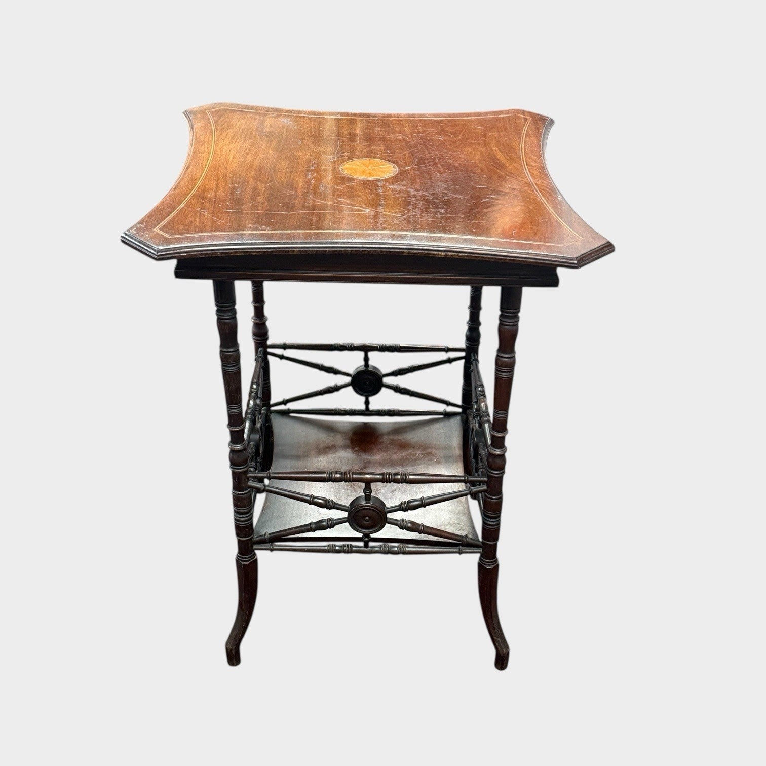 Antique Edwardian Sheraton Revival Side Table Inlaid Mahogany Occasional Table