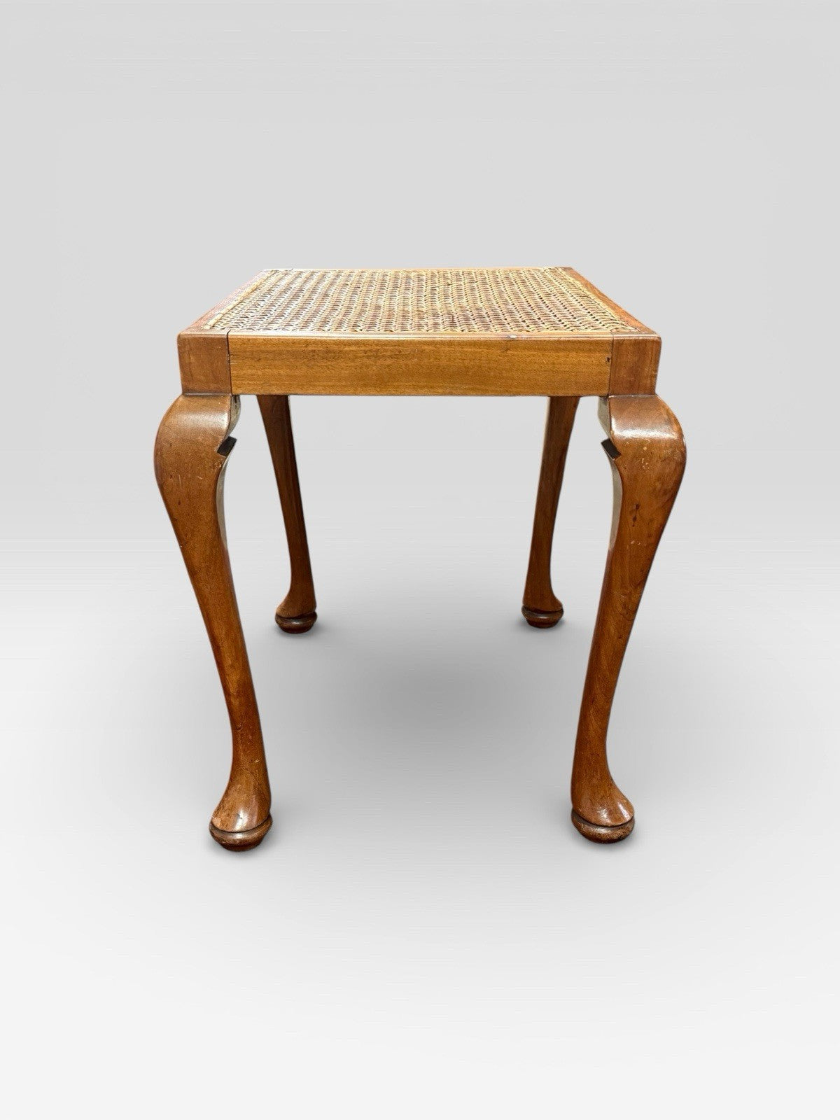 Antique Walnut Framed Cane Stool Footstool Seat