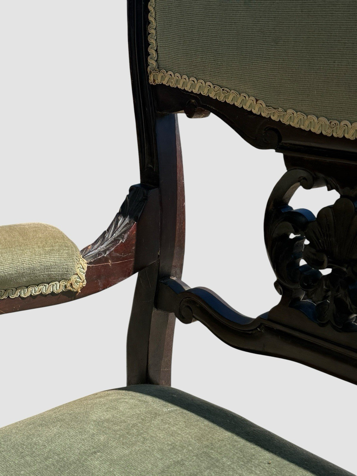 Antique Victorian Carved Mahogany Settee Sofa Green Upholstered Two Seater