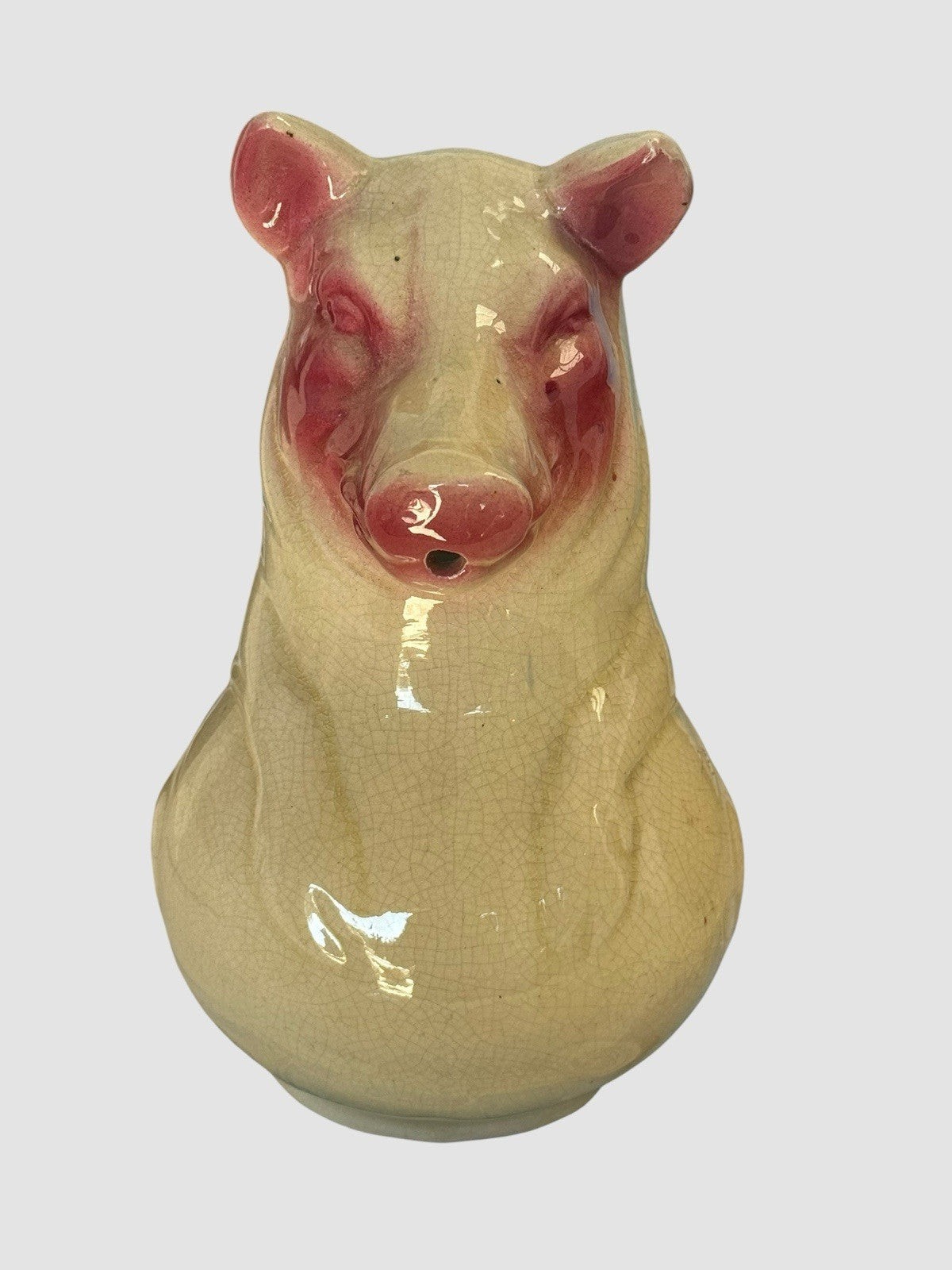 Antique Majolica Glazed Ceramic Pig Jug Pitcher Creamware Style Rustic