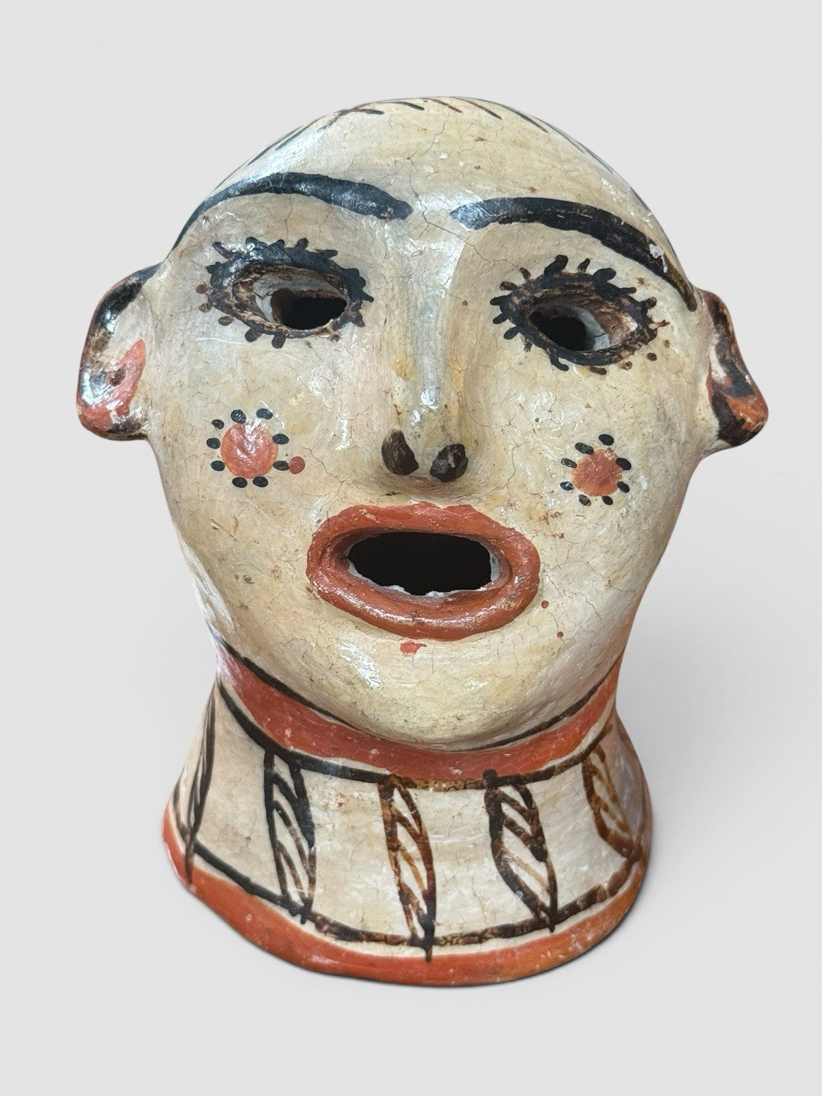 Vintage Peruvian Clay Head Sculpture Pottery Bust Folk Art Tribal Figure