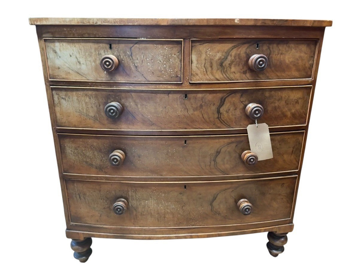 19th Century Mahogany Bow Chest of Drawers | Antique Victorian Bedroom Furniture